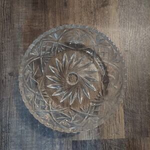 Polish Cut Crystal 10" Centerpiece Serving Bowl Sawtooth Etched Pinwheel Design